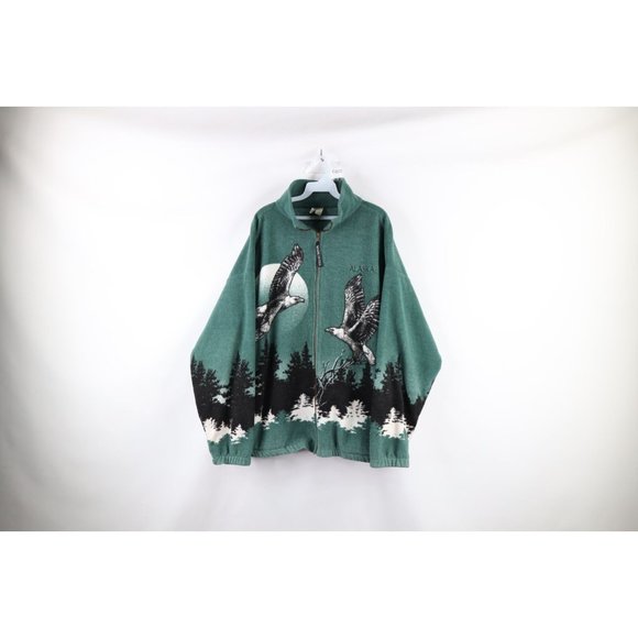 Vintage 90s Streetwear Mens XL Eagle Nature All Over Print Fleece Jacket USA